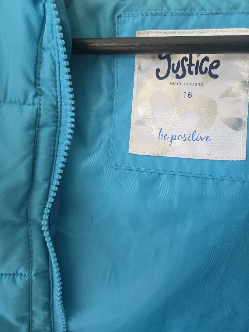 Justice Girls Aqua Blue Puffer Vest with Faux Fur Hood